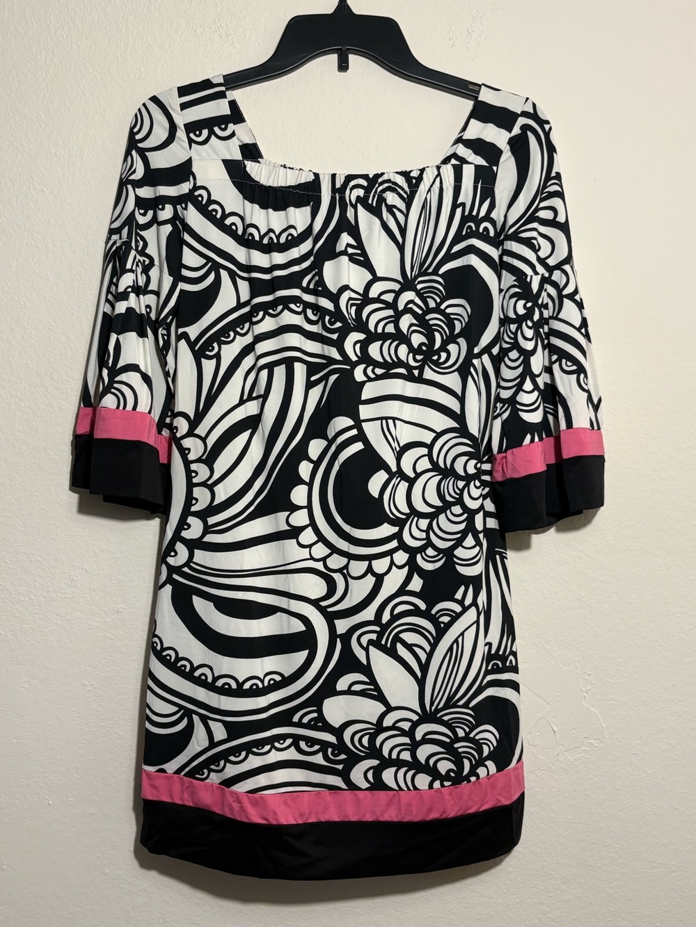 Y2K Hype Black White Pink Psychedelic Floral Mini Dress Size 12